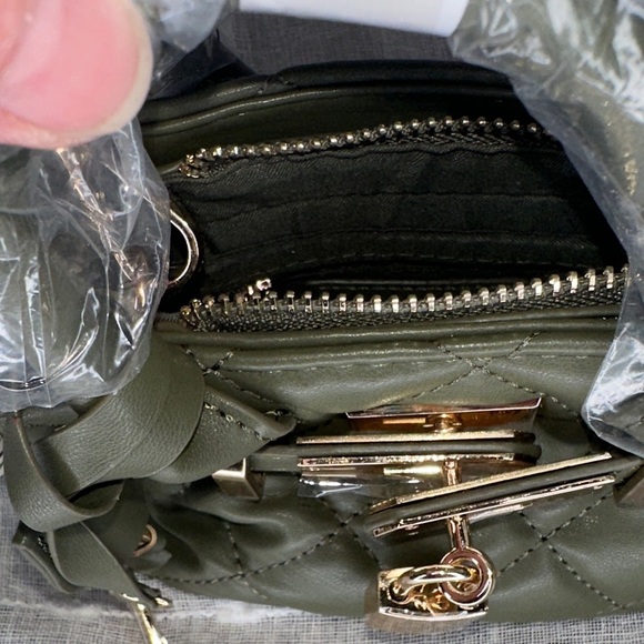 Badgley Mischka Mini Diamond Quilted Tote w/Front Lock Stone Olive Green & Gold - Picture 14 of 16